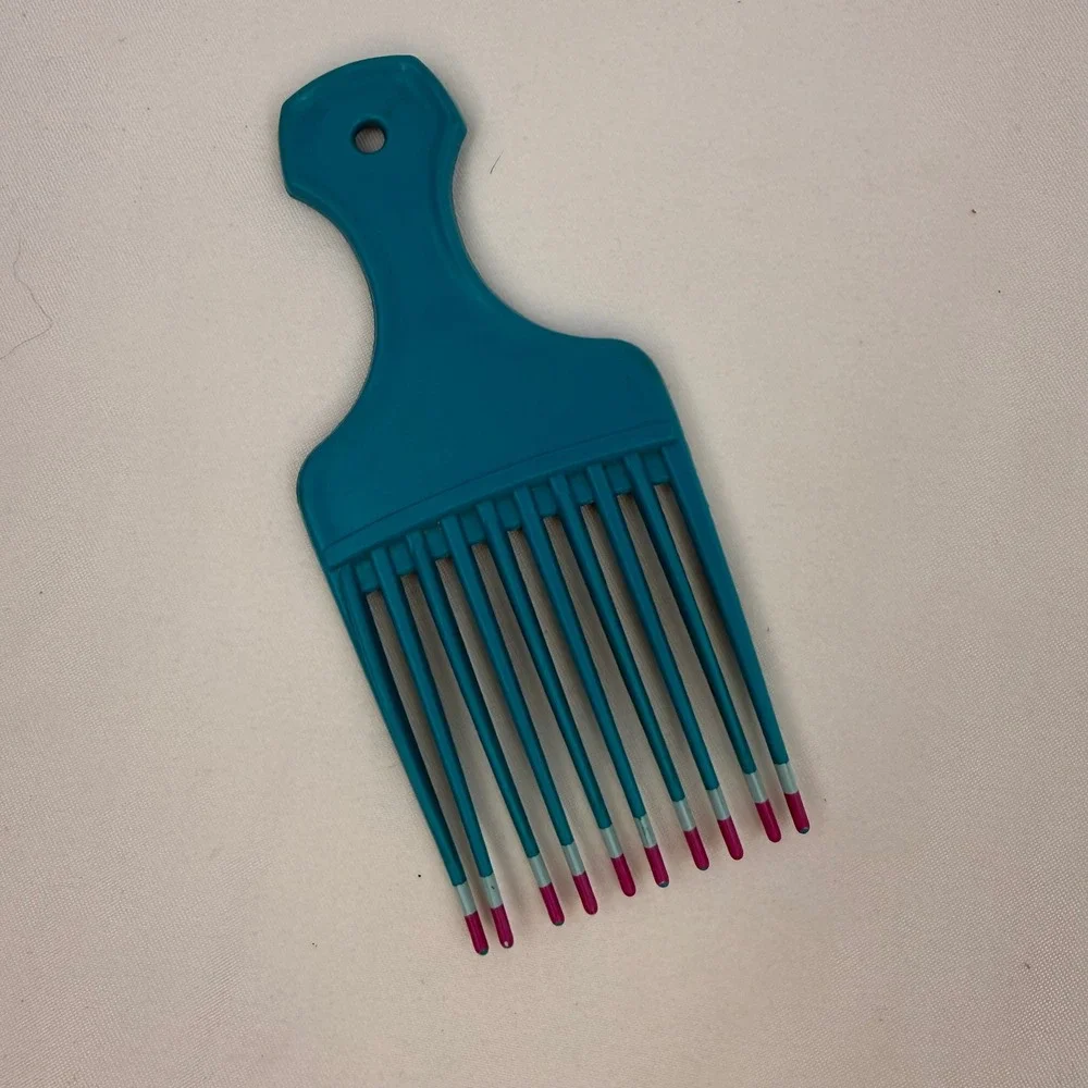 Vintage Teal Hair Pick Afro Comb Pink Tipped Tines USA Made